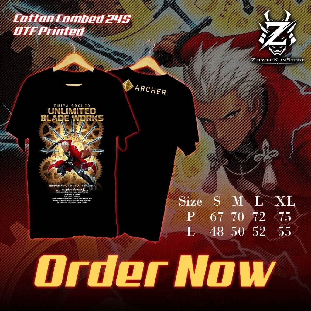 Kaos Fate/Grand Order Emiya Archer Raster DTF