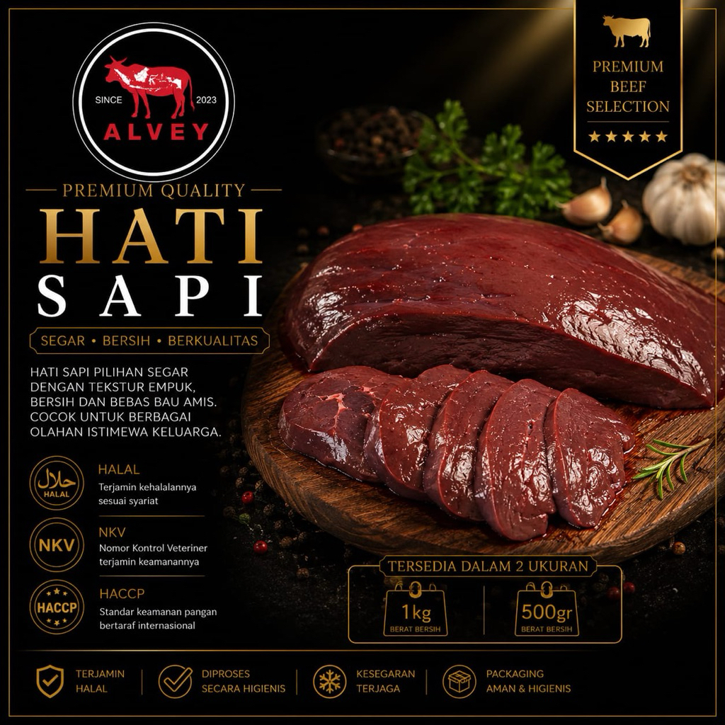 Hati Sapi / Jeroan Sapi 1Kg | Cocok Untuk Masakan Tradisional / Sop / Oseng | Alvey Beef