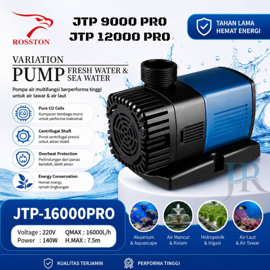 Pompa air low watt untuk kolam hidroponik air terjun Rosston JTP pro series