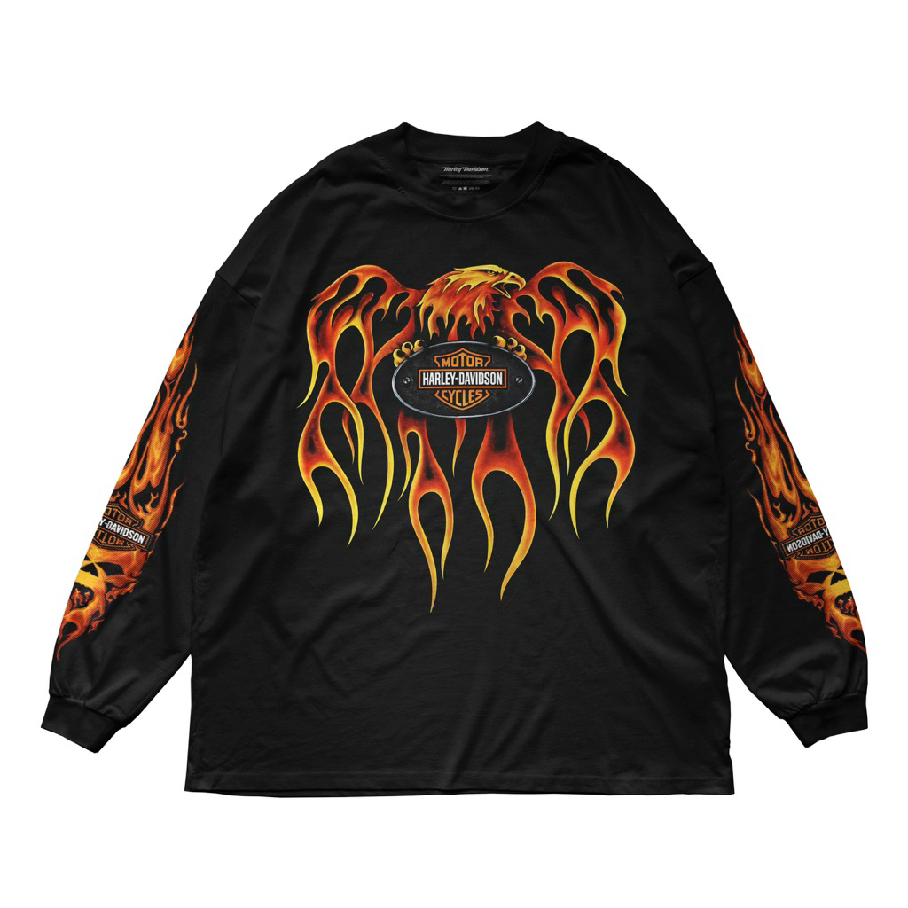 Harley Davidson -  Eagle Flame Vintage Longsleeve / Kaos Longsleeve Harga Murah Berkualitas