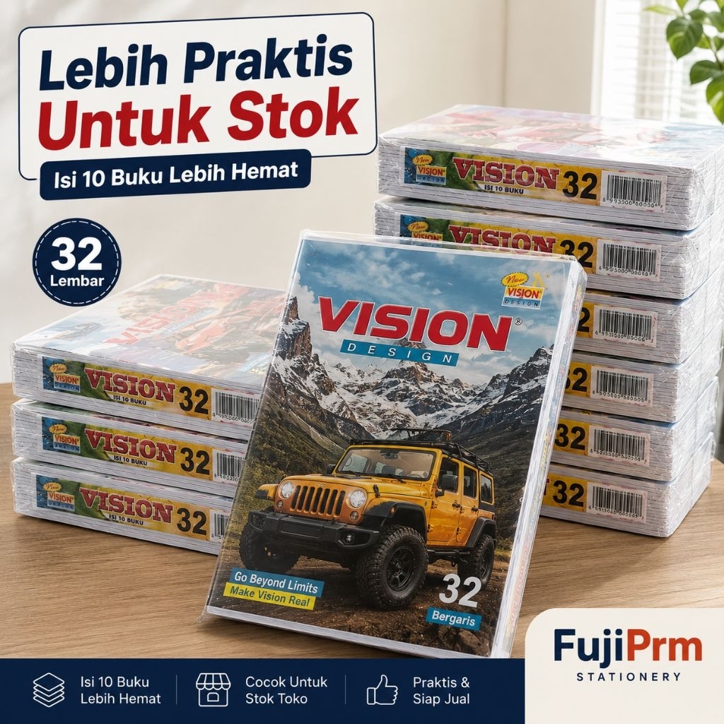 Buku Tulis Vision 32 Lembar Isi 10 Buku Per Pack | Buku Tulis Sekolah Grosir | Cocok Untuk Stok Toko