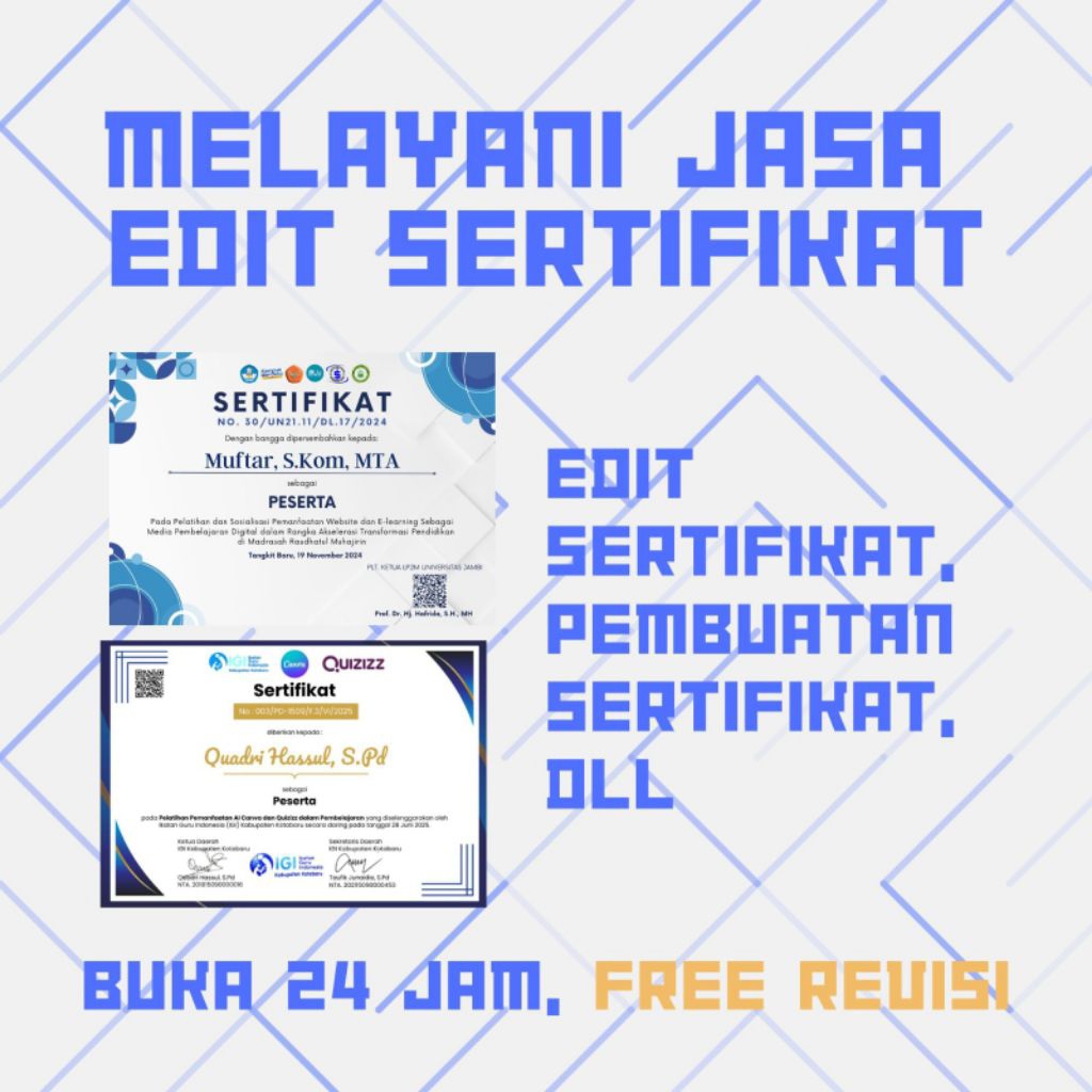 Jasa Desain Sertifikat Custom | Piagam Penghargaan & Webinar | Desain Template Rapi (Bukan Cetak)