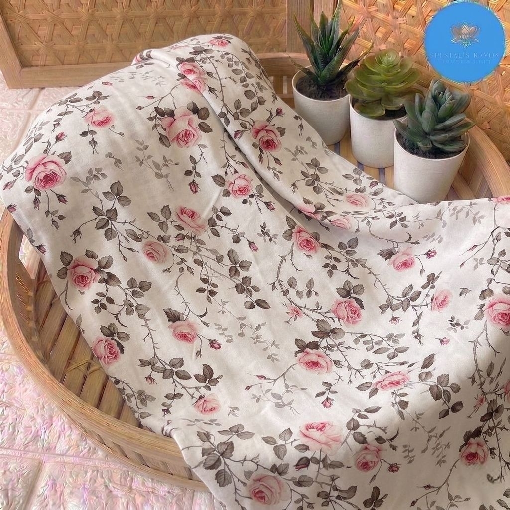 kain katun rayon viscose premium - kain rayon motif bunga mawar premium - kain katun rayon digital p