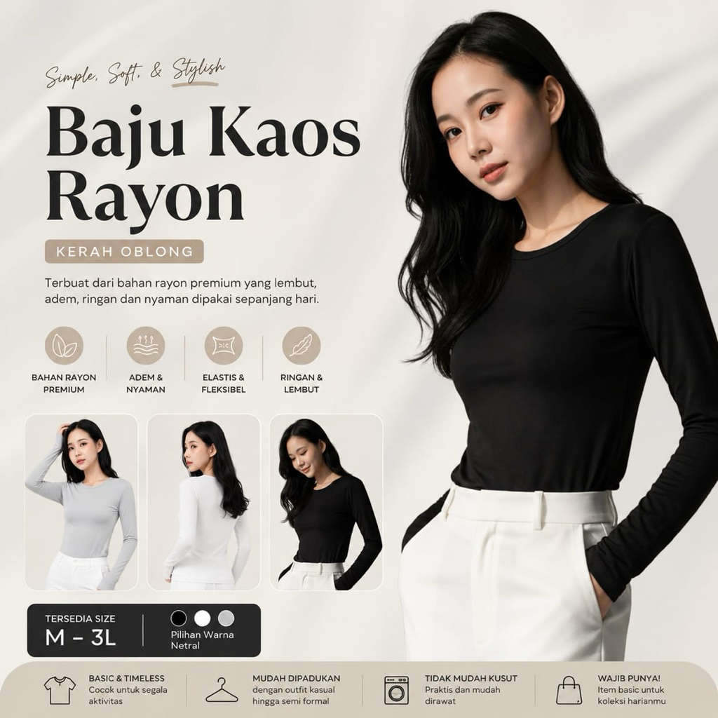 Baju Manset Wanita Kerah Oblong Bahan Rayon Premium | Inner Kaos Stretch  Nyaman | Manset Rayon Onec