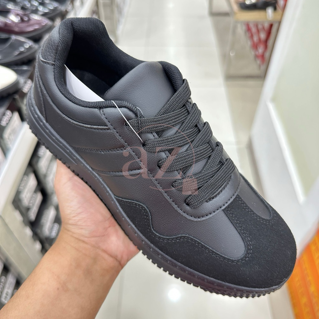 Nevada Volo sepatu sekolaf sneakers casual wanita shoes tali full hitam polos