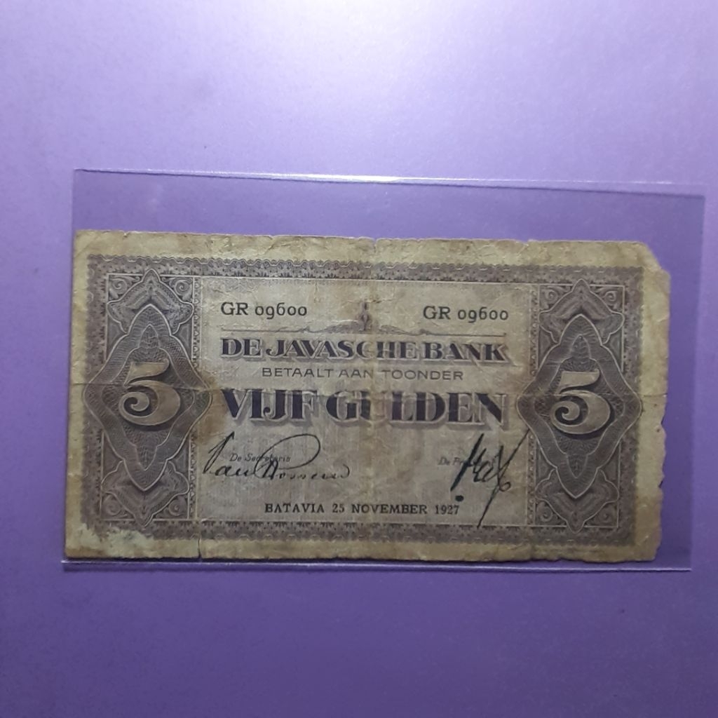uang kuno 5 gulden coen tahun 1927