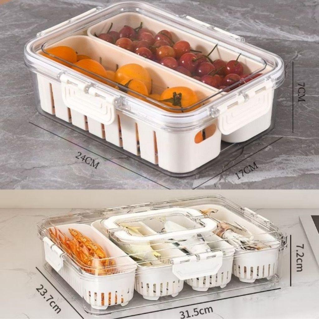 Food Container Kulkas 2 Sekat - Transparan, Anti Bocor, Hemat Ruang