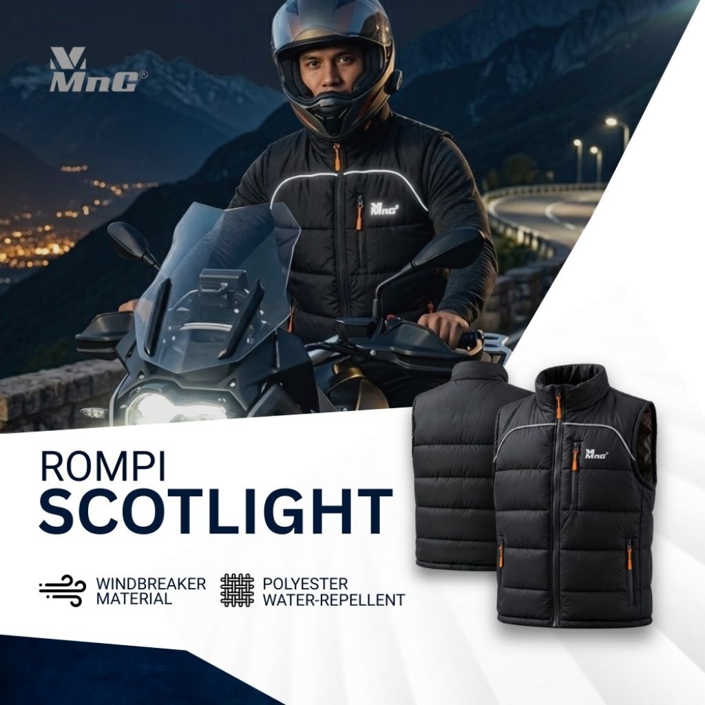 MnG Rompi Reflective Nyala Pria Waterproof Windproof Warna Hitam Sporty