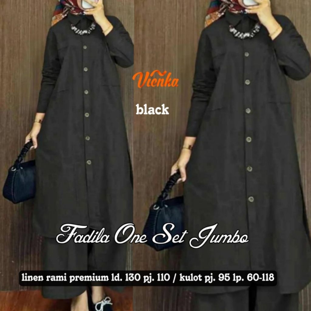 Fadila set wanita setelan atasan tunik dan celana katun linen super jumbo Ld 130 xxxl