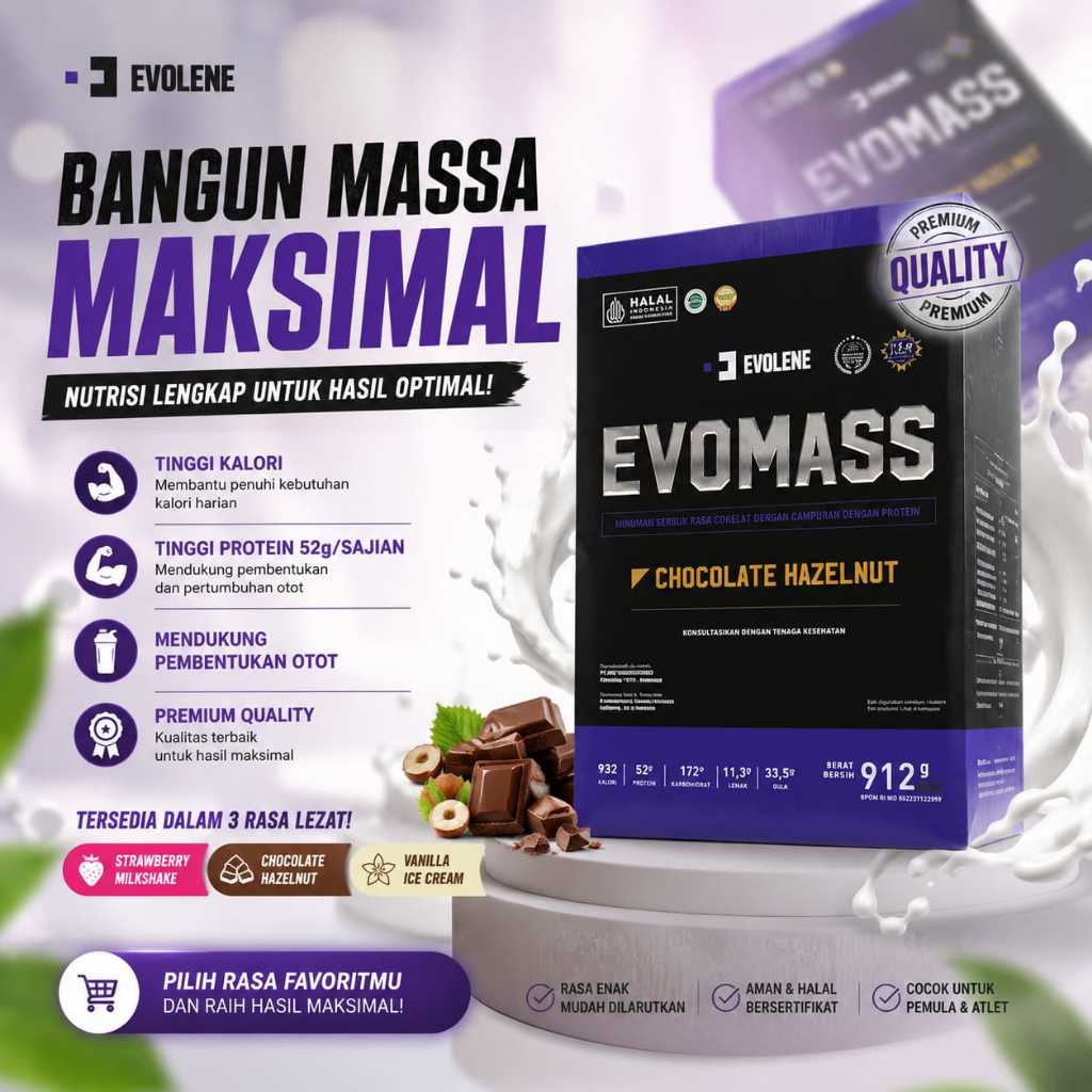 EVOLENE EVOMASS 2lbs - Suplemen Fitness - EVO MASS 2 lbs Susu Penambah Berat Badan / EVO MASS