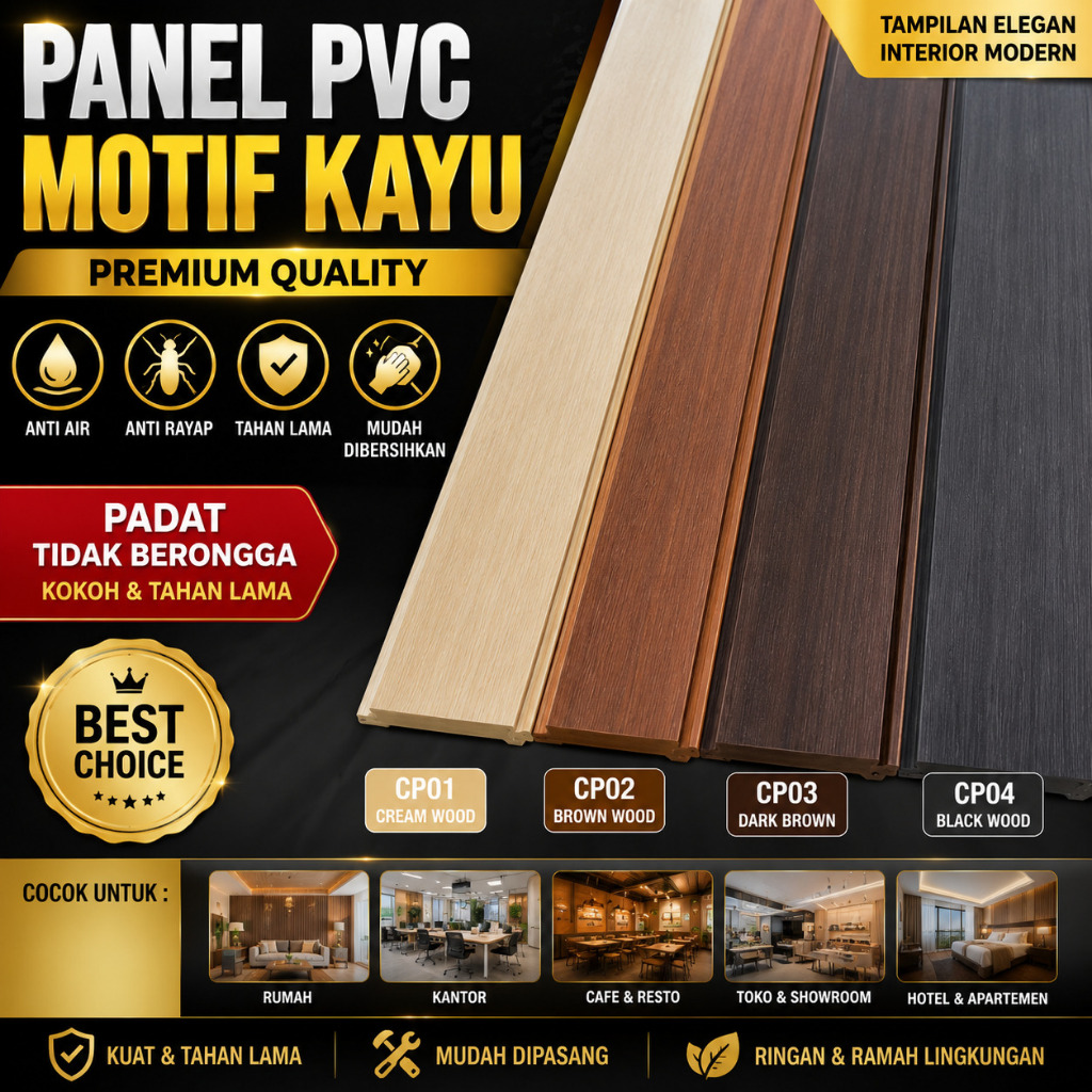 Lis dan Panel PVC Motif Kayu Interior Ruangan Premium Waterproof