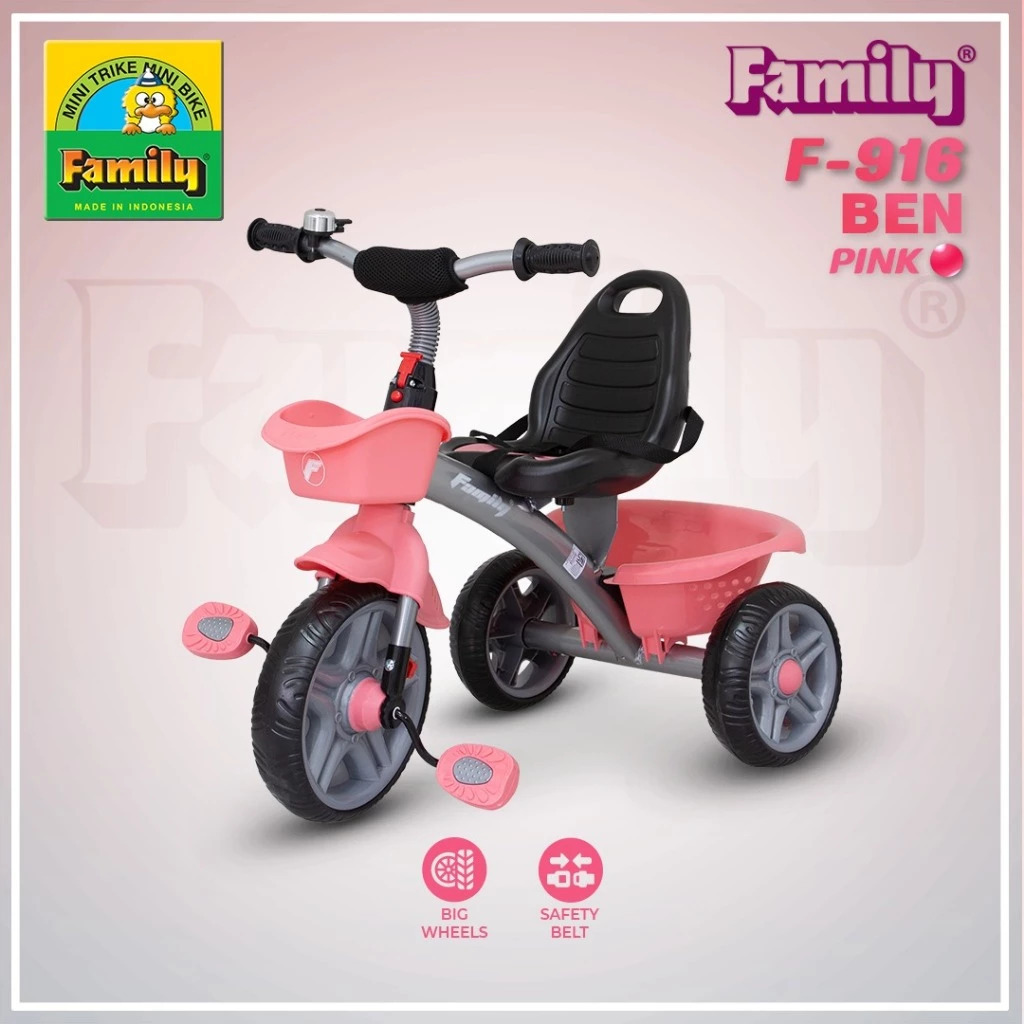 Family F-916 BEN Sepeda Anak Roda Tiga Tricycle Ban Eva Tahan Lama dengan Keranjang Besar