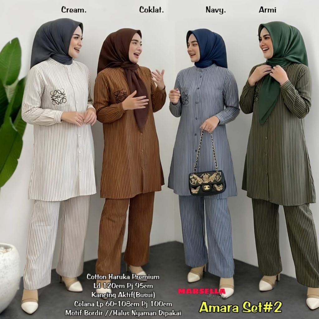 amara set tunik striped dan celana garis garis by marsela kemeja tunik jumbo ld 120 xl xxl outfit se