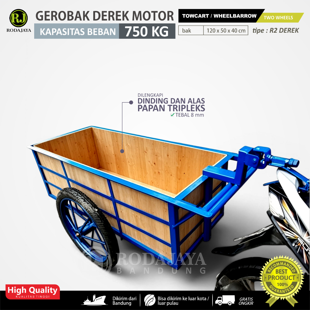 towcart wheelbarrow / Gerobak derek motor / gerobak sampah derek motor / kapasitas beban 750 kg / in