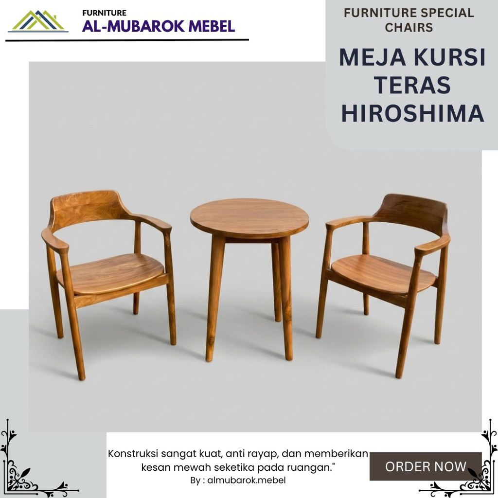 Set Meja Kursi Teras Minimalis Kayu Jati // Kursi Teras Hiroshima // Kursi Teras Cafe Minimalis