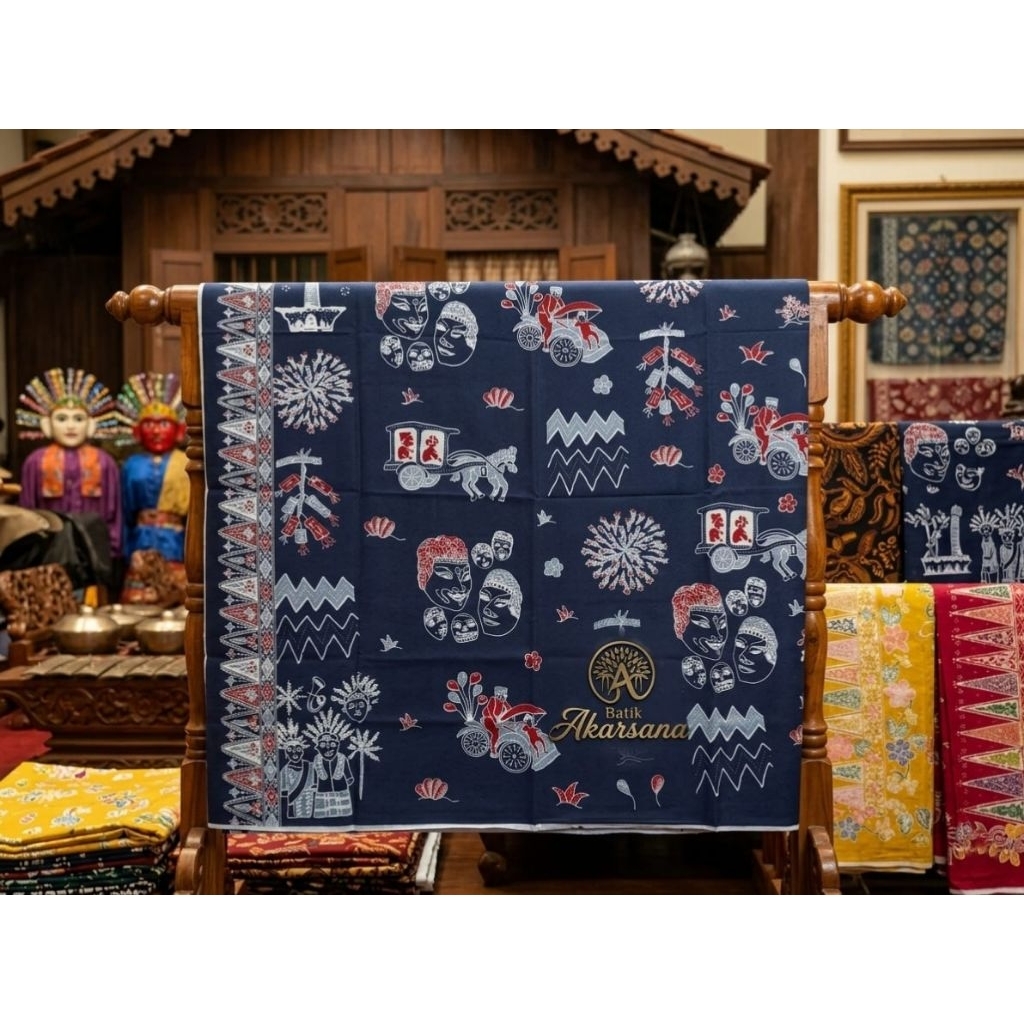 Kain Panjang Batik Bahan Doby Motif Ondel-Ondel  || Batik Ondel-Ondel || Batik Betawi || Batik Cireb