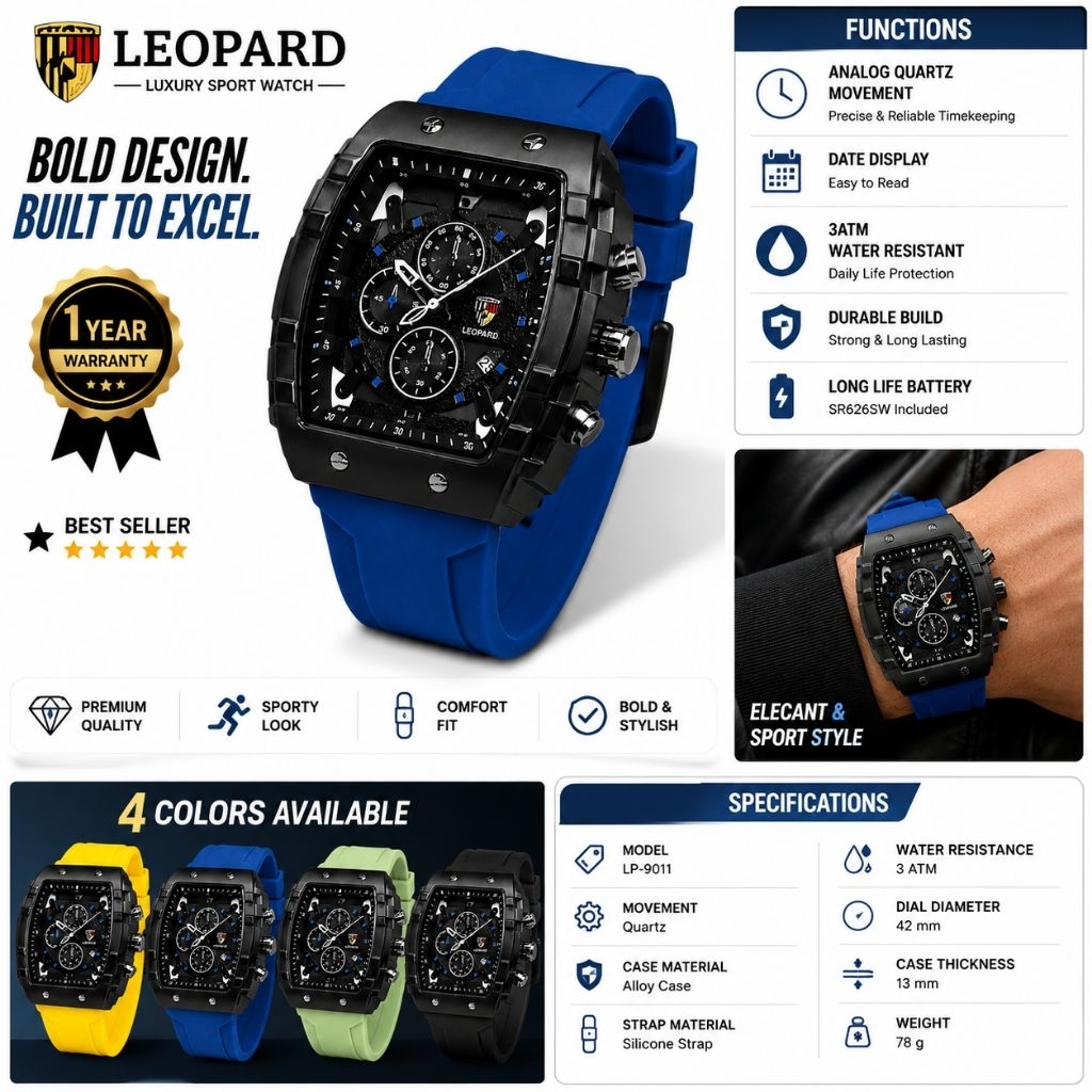 JAM TANGAN PRIA TERBARU/LEOPARD KOTAK jam tangan - hijau