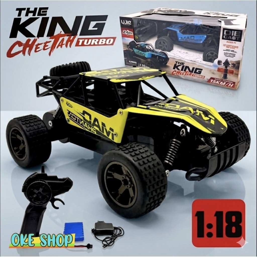 Mainan Mobil RC Jeep The King Cheetah Turbo UJ99-1815B Skala 1:18 Remote Control Balap Mad Phantom D