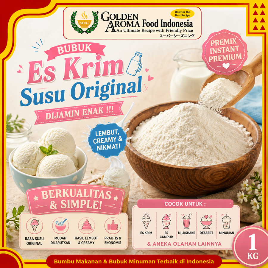 Bubuk Es krim Susu Original 1 Kg Murah Meriah Terdekat Kiloan Magic Ice Crem Premix Instant Premium/