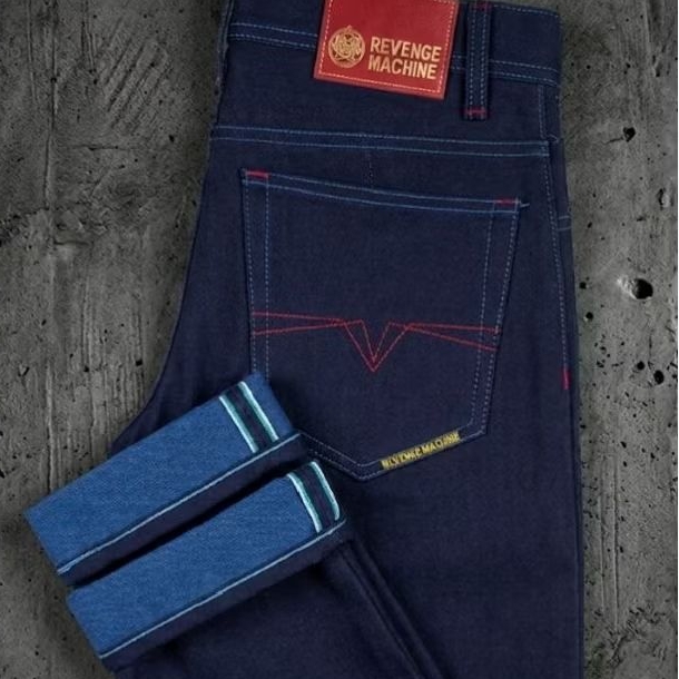 Celana Jeans Pria Selvedge 17 Oz Kaku - Denim indigo Biru Ukuran 23 sampai 34