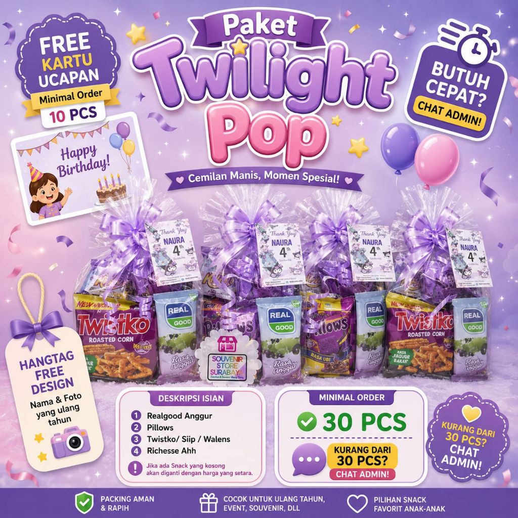 Mini snack Ungu || Snack Ultah tema warna ungu || Paket snack 6rb an serba ungu || Snack ultah Kode 