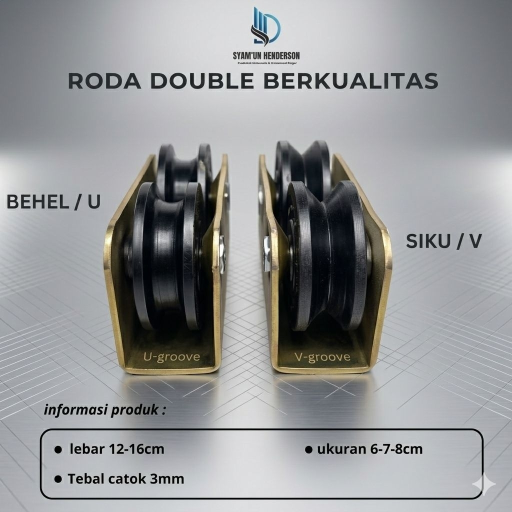 Roda Pagar Besi Double Premium Original HD Logam 6cm 7cm 8cm | Roda Rel Siku Gerbang Sliding | Roda 