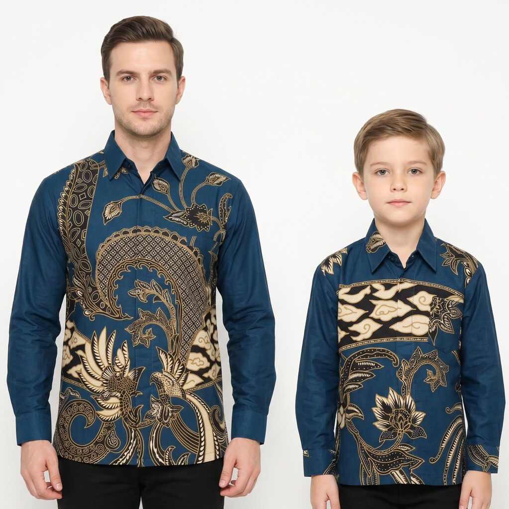 |KertaJaya| Kemeja Batik Pria Cuple Anak Ayah Lengan Panjang Lapis Furring Arrow Bahan Katun 40s War