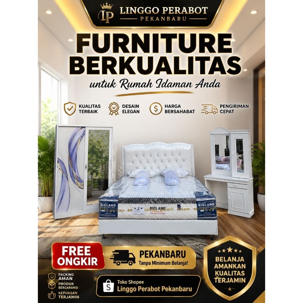 Set Kamar Tidur Minimalis Modern Bigland | Kasur + Lemari + Meja Rias | Free Ongkir Pekanbaru