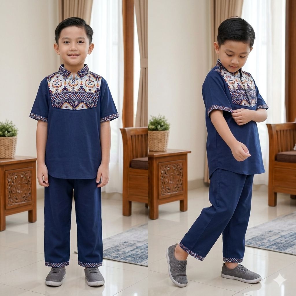 SETELAN BAJU KOKO BATIK KALIMANTAN ANAK LAKI LAKI USIA 1-10 TAHUN/ PAKAIAN MUSLIM ANAK LAKI LAKI/ SE