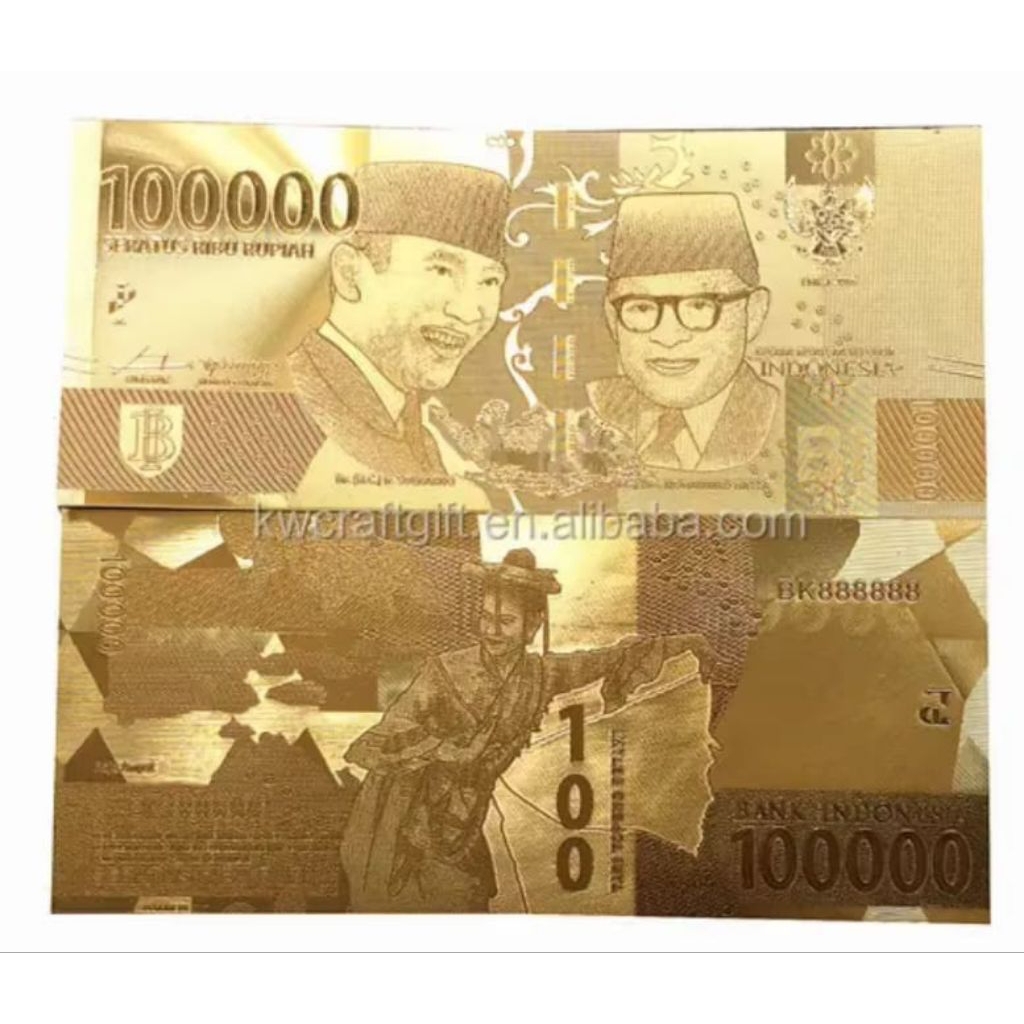 promo uang souvenir 100000 gold foil soekarno hatta elegant tertawa