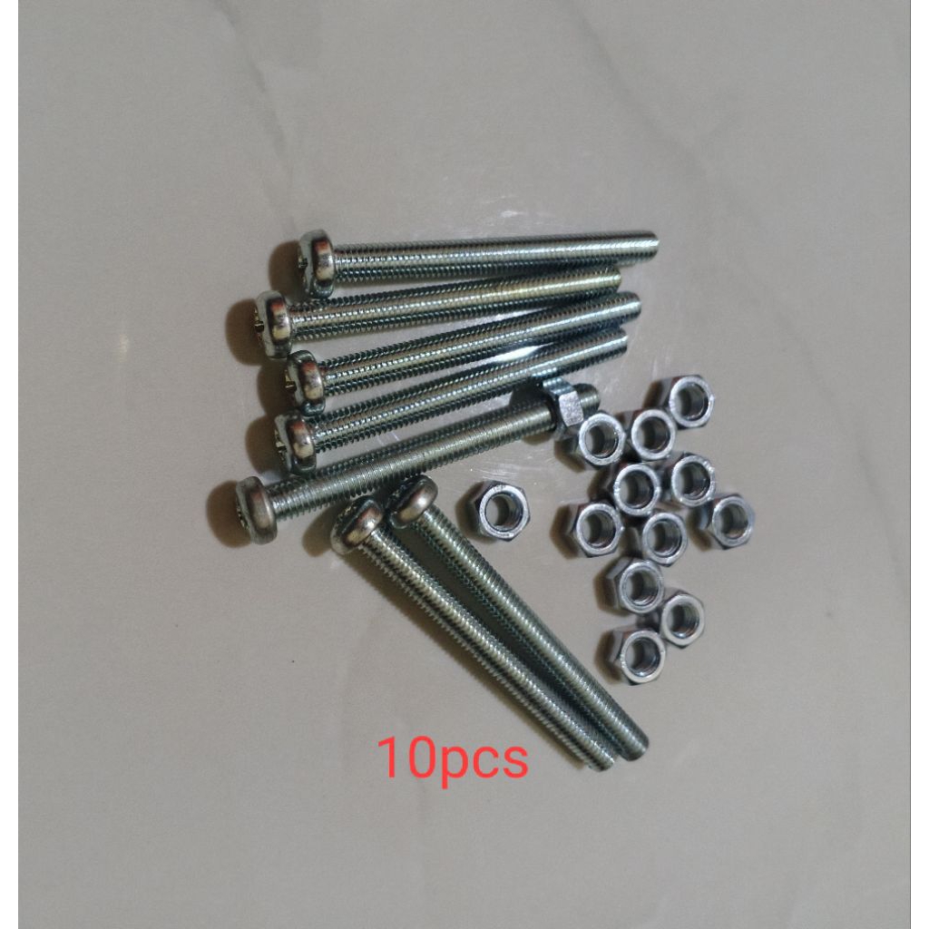 (10pcs baut+mur)JP 5x40 baut kepala obeng (+) galvanis,baut 8 panjang 40mm/4cm