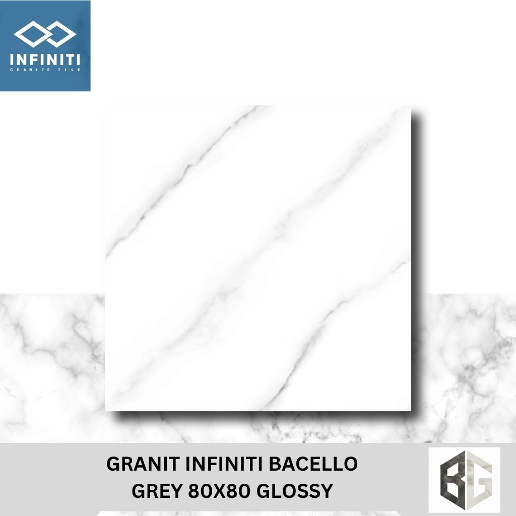 Granit Lantai Infiniti Bacello Grey 80x80 Glossy Motif Marmer