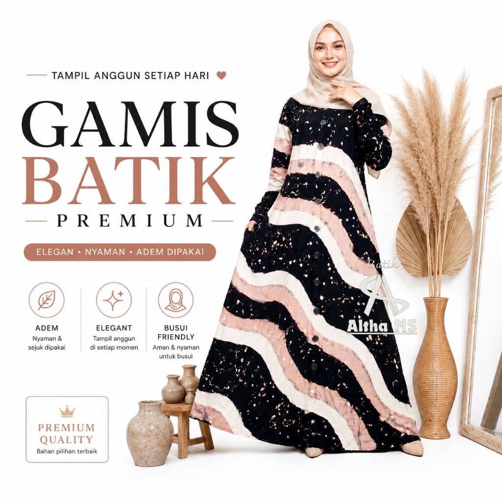 Gamis Batik Wanita Premium Adem Simple Elegan Tidak Nerawang Baju Muslimah Busui Seragam Pengajian B