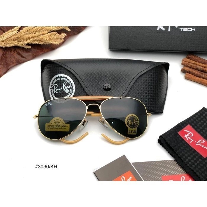 Kacamata Hitam Pria Wanita Aviator 3030 Lensa Kaca Anti UV Sunglasses Pilot Gaya Klasik Premium