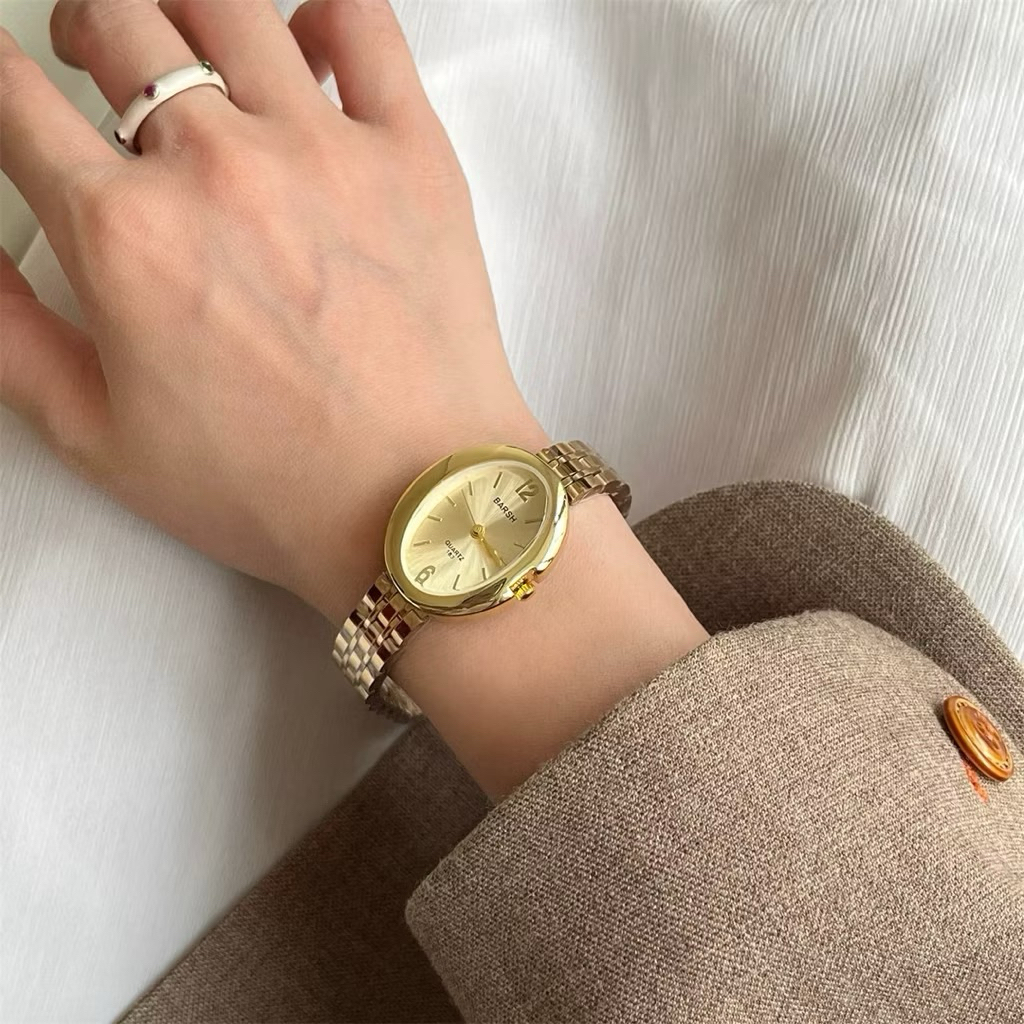 ULZZANG Jam Tangan Wanita Elegan Oval Mewah Barsh BS17 Jam Tangan Stainless Vintage Aesthetic COD Go