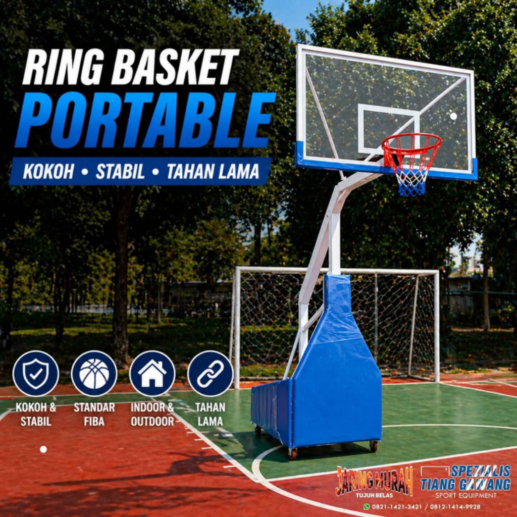 Ring Basket Portable Acrylic 10mm Outdoor & Indoor Sistem Rakit Standar FIBA 305cm