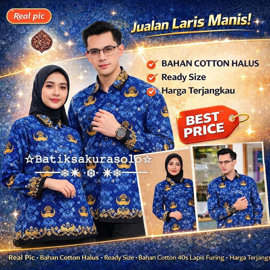 Korpri wanita dan pria terbaru baju batik korpri wanita lapis furing halus bahan katun C40s Batik Ko