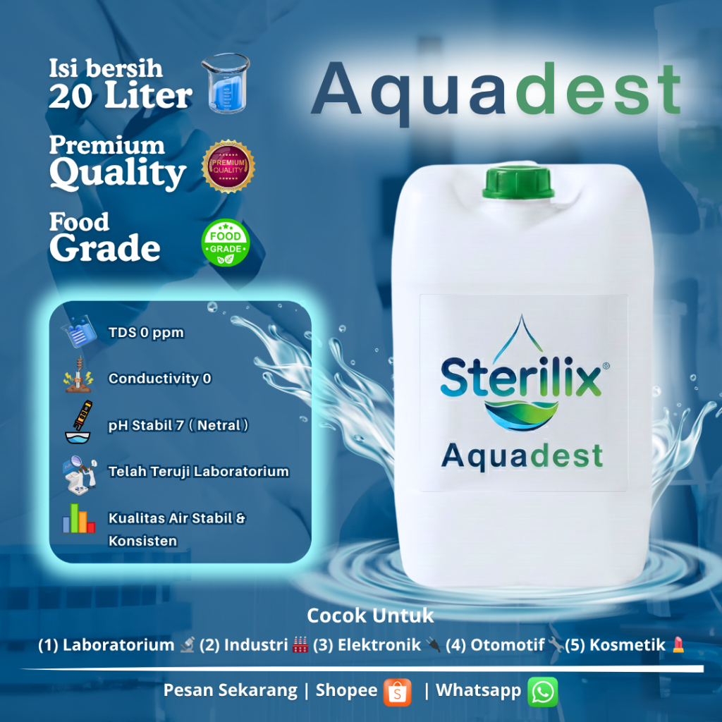 AQUADEST 20 LITER/ AQUADES / AIR DESTILASI / AIR SULING MURNI 20LITER