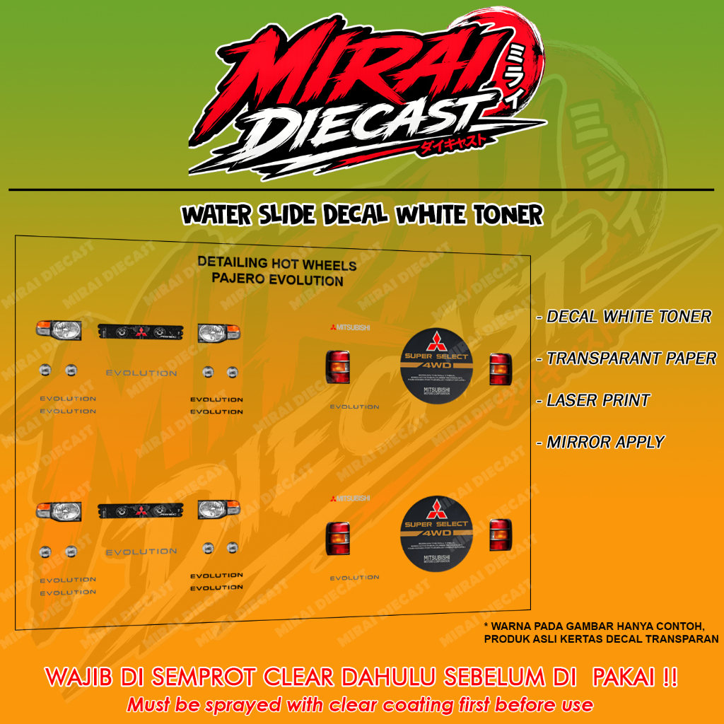 Decal diecast hw Pajero evolution detailing