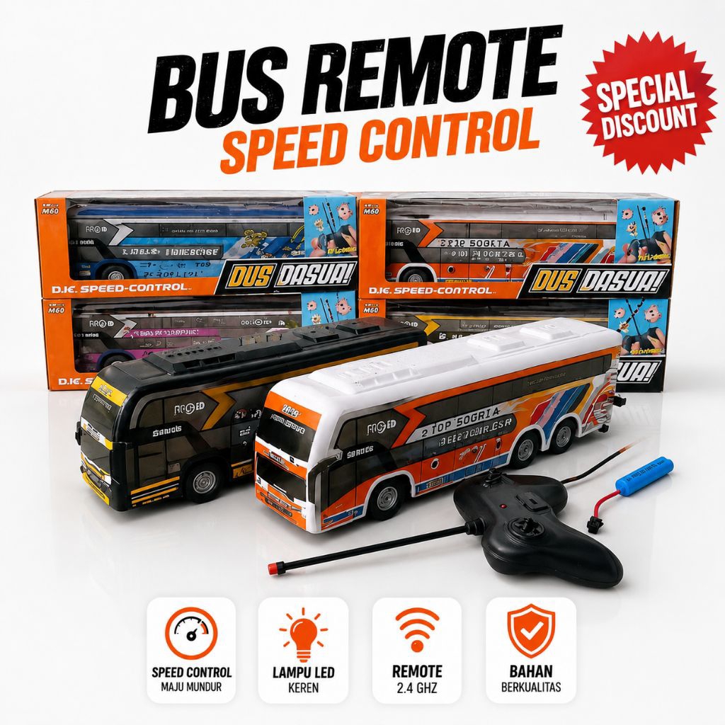 TERLARIS mainan bus Basuri remote control DM 20 & DM 21, bus telolet remote control, bus Basuri remo
