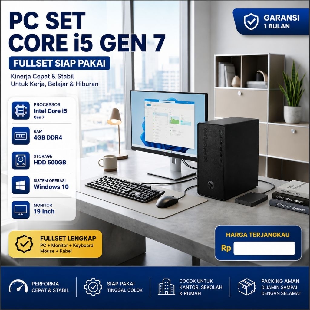 Komputer PC Core i5 Gen 7 Built Up Paket Lengkap Monitor Keyboard Mouse