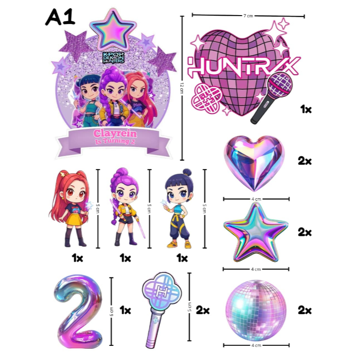 Topper KPop Demon Hunters // Hiasan Cake KPop Demon Hunters // Topper Demon Hunter KPOP // Topper Cu