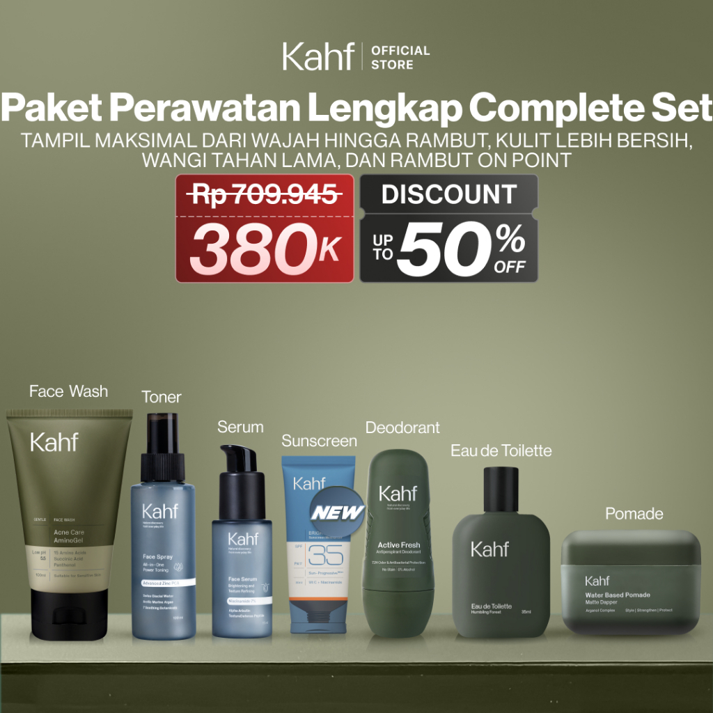 [KAHF BUNDLE 7IN1 PAKET PERAWATAN LENGKAP] Paket Complete Grooming (Face Wash + Toner + Serum + Suns