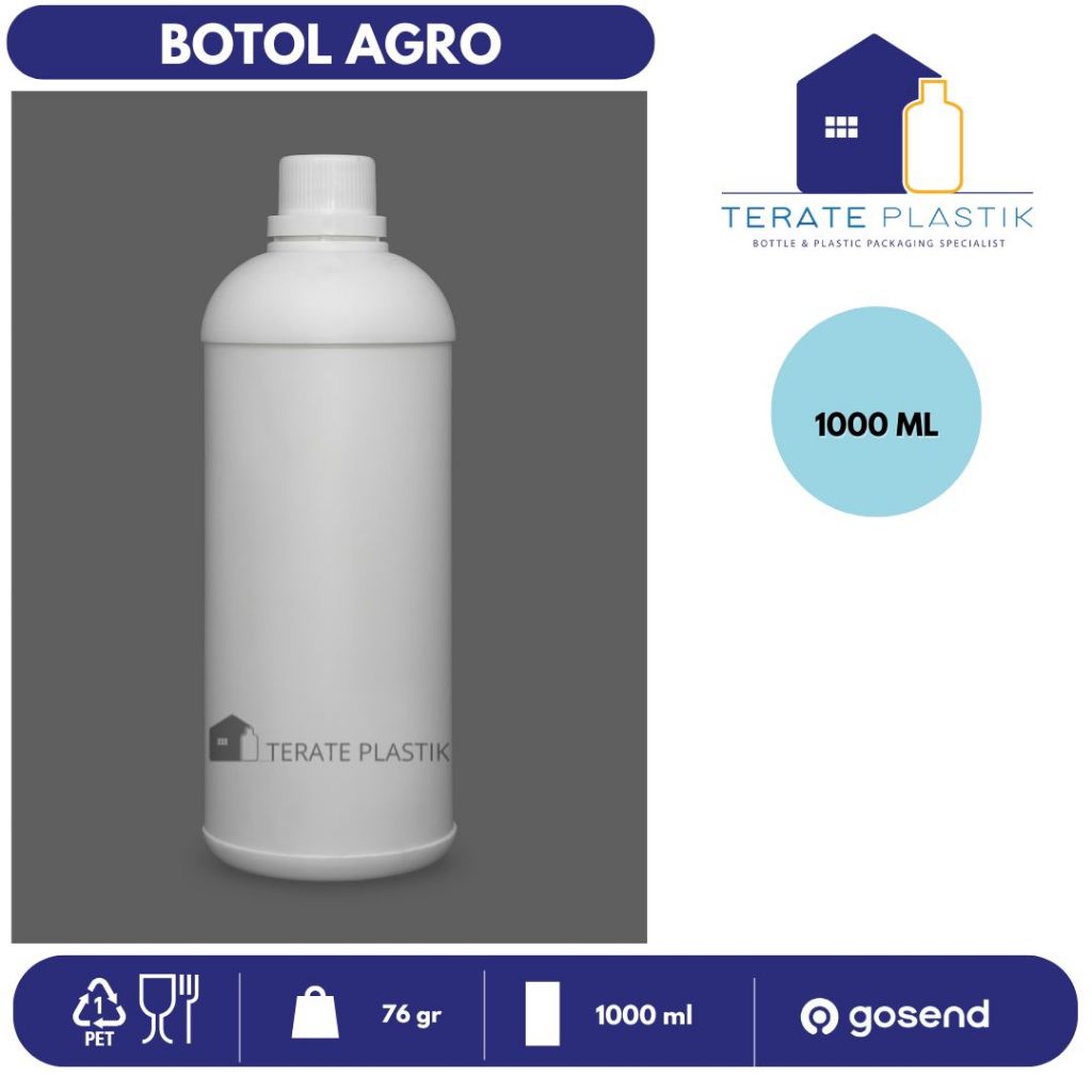 Botol AGRO 1L / 1000 ml | Botol Pupuk HDPE | Botol Plastik Putih | Labor 1L | Free Plug + Tutup Bers