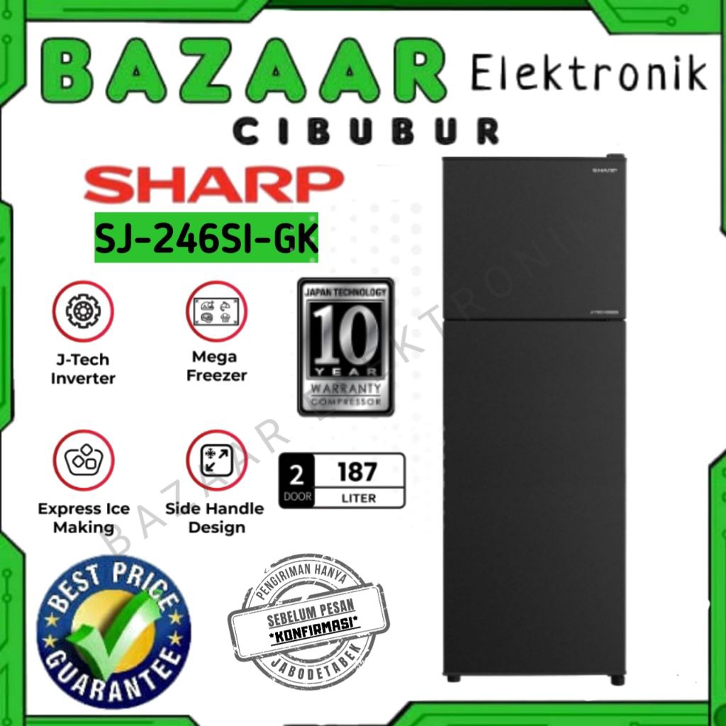 KULKAS 2 PINTU SHARP SJ-246SI-GK / SJ 246SI GK / SJ246SIGK _ ELEGANT SERIES HEMAT LISTRIK