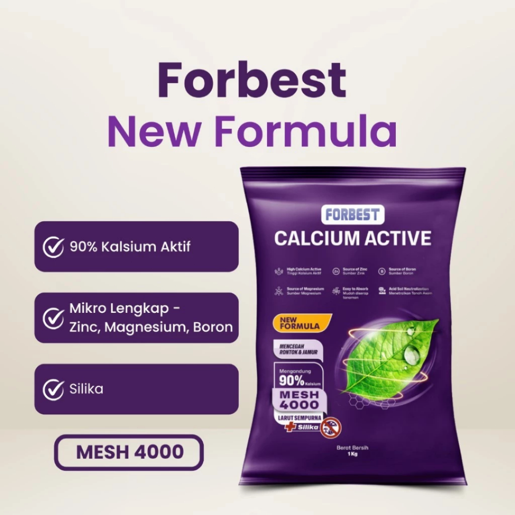 Forbest Calcium Active adalah pupuk mikro majemuk dengan kandungan Kalsium 90%, dipadukan dengan Mag