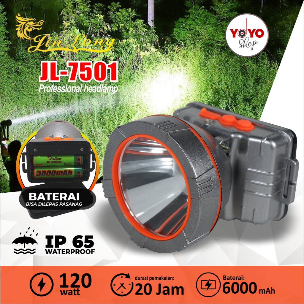 SENTER KEPALA WATERFOOP TAHAN AIR BATERAI TAHAN LAMA JINLONG JL-7501 120 WATT