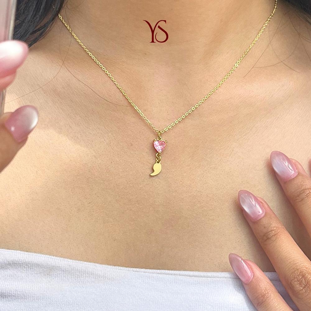 YS - Semicolon Love Necklace | Kalung Mental Health Premium Wanita | Titanium Anti Karat Anti Luntur