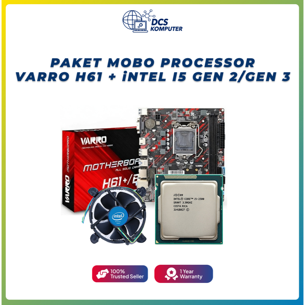 PAKET MOBO MOTHERBOARD VARRO H61 PROCESSOR INTEL CORE I3/I5 GEN 2 / GEN 3 + FAN PROCESSOR