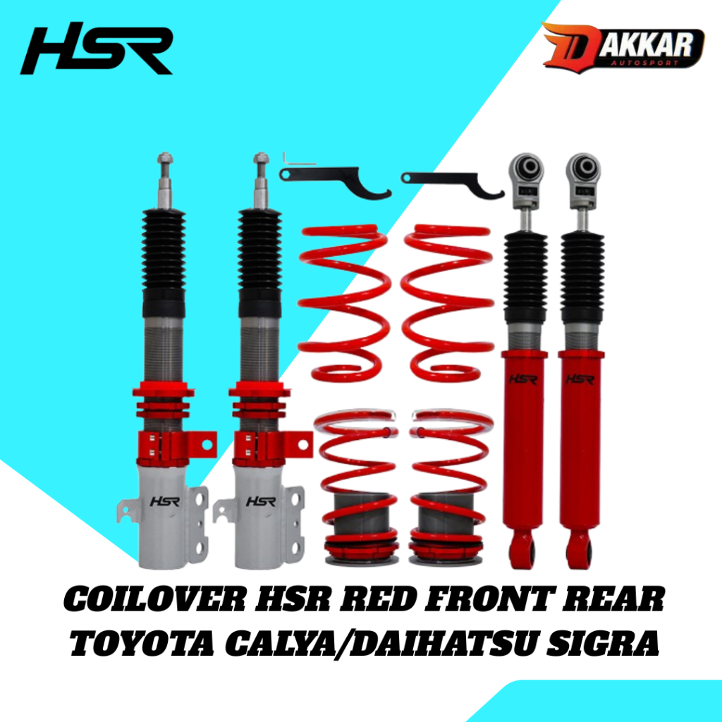 1 SET COILOVER HSR DEPAN BELAKANG BUAT MOBIL TOYOTA CALYA/DAIHATSU SIGRA COILOVER HSR RED